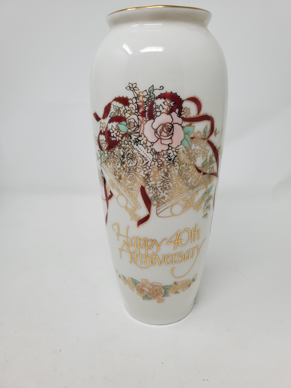 40th Anniversary Decorative Porcelain Vase - White and Gold